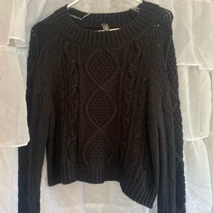 Cropped Black Cable Knit Sweater
